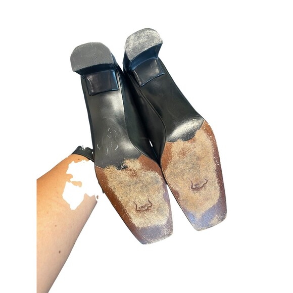 Stuart Weitzman Shoes Womens 8AAA Narrow Black Leather Pumps Square Toe Heels - Picture 10 of 12